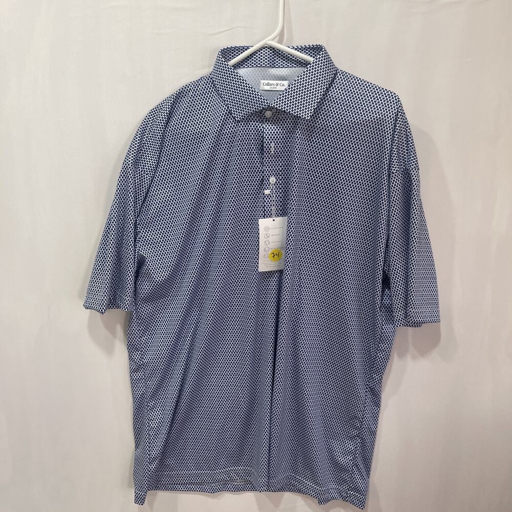 Collars and Co Short Sleeve Polo - Navy Houndstooth- 2XL